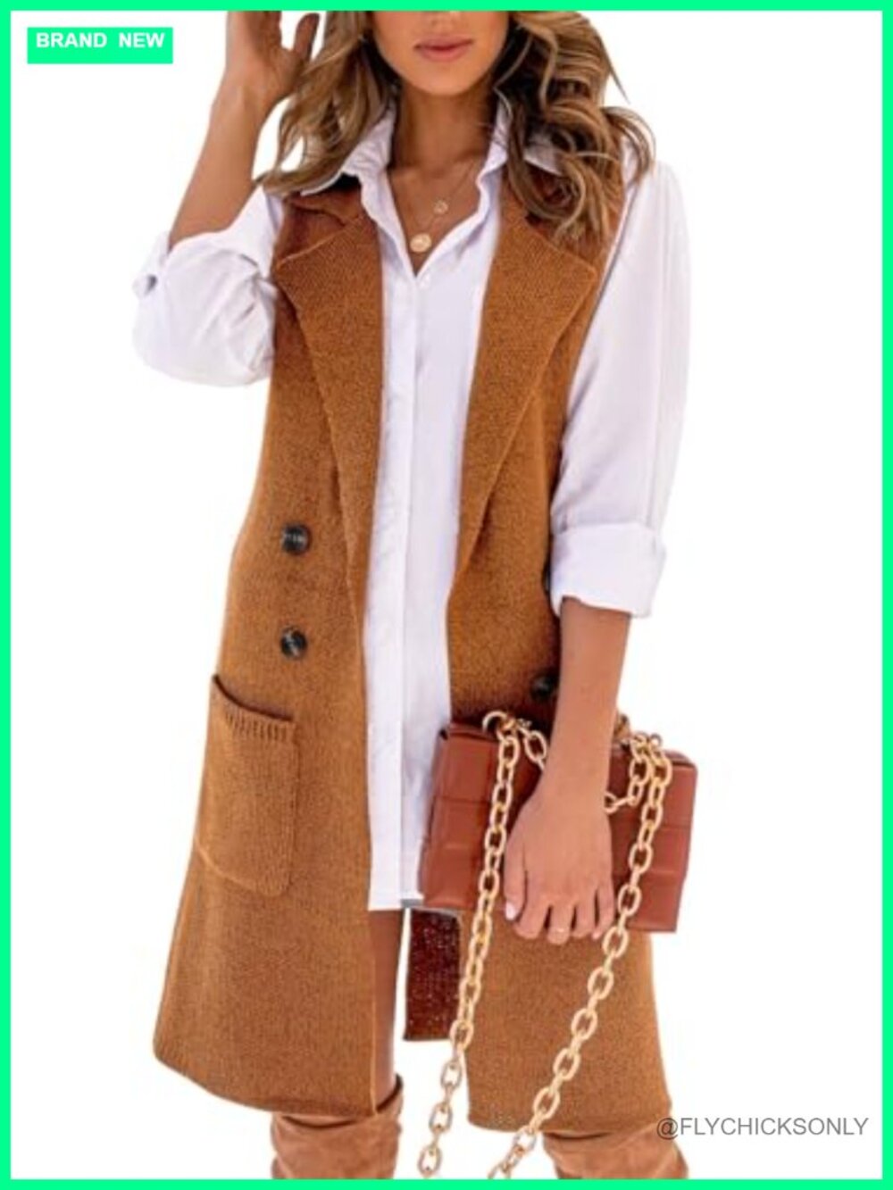 Long Sleeveless Knit Cardigan Sweater Vest Double Breasted Knee Length